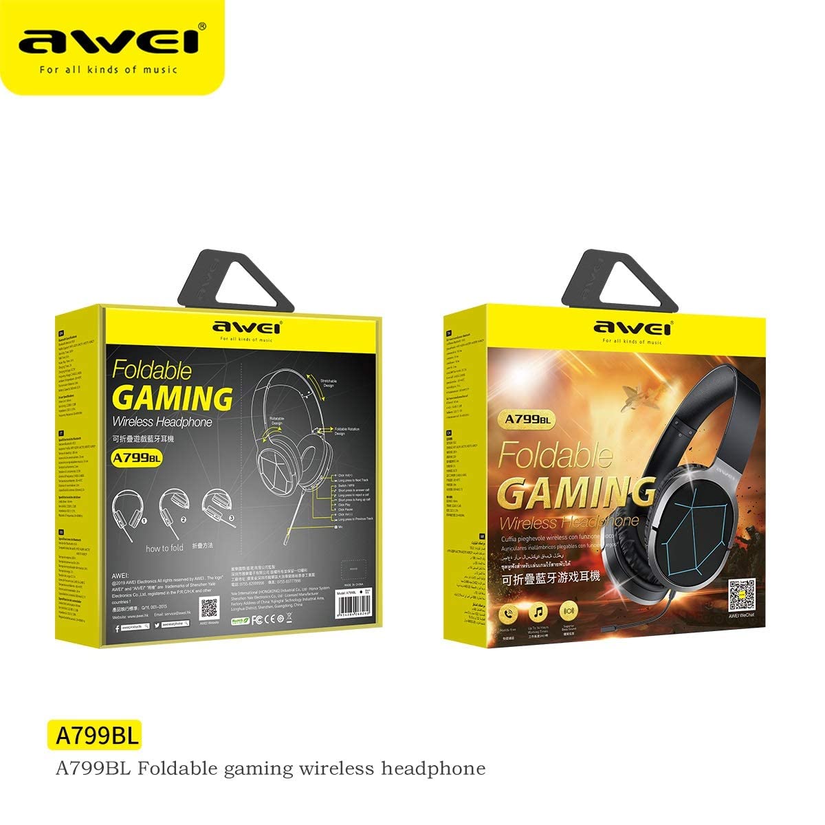 Awei A799BL Foldable Wireless Gaming Headphone - Black