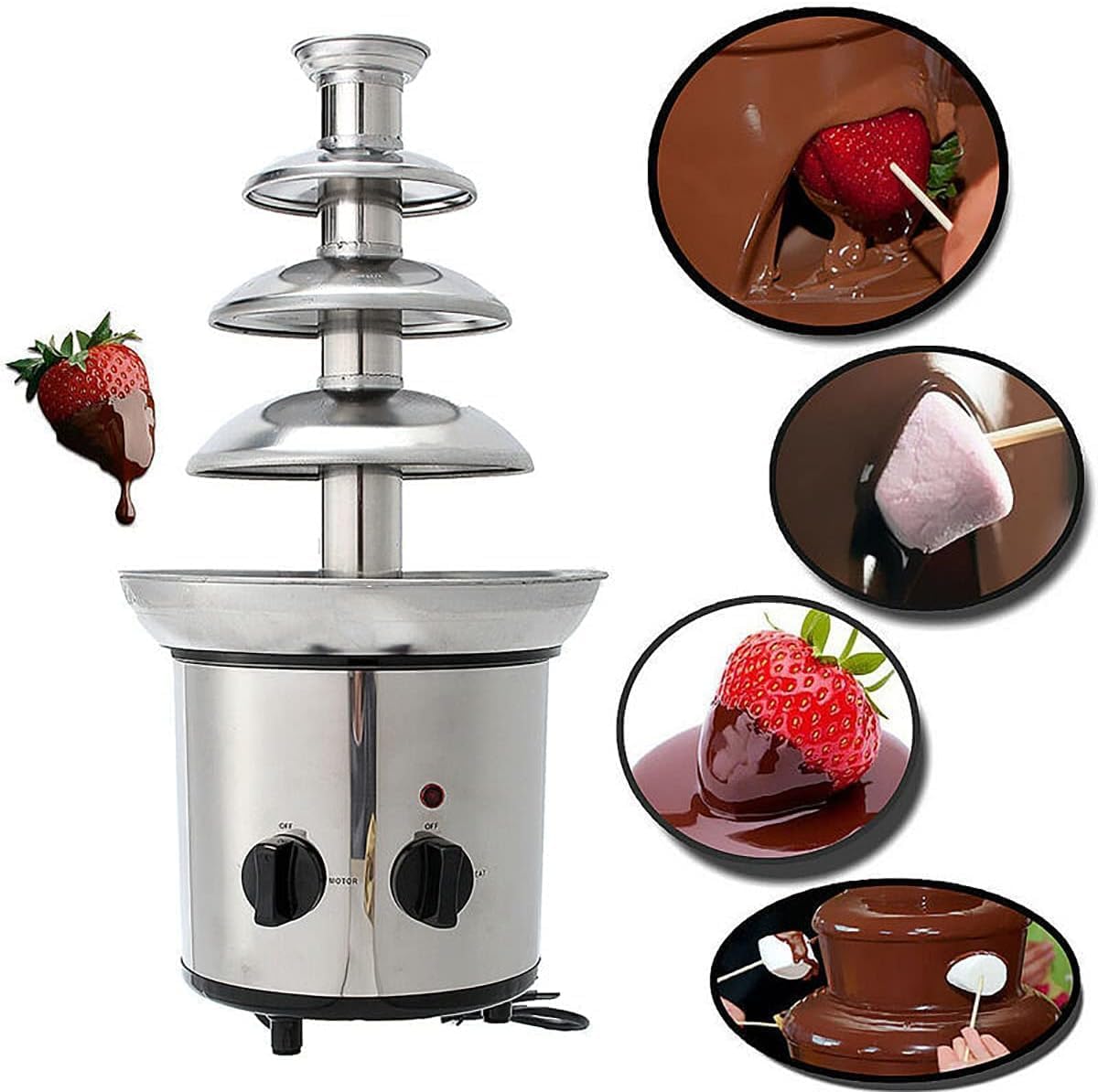 ECVV Stainless Steel 4 Tiers Chocolate Fountain Machine 1.8Kg Capacity Chocolate Fondue Waterfall Melting Tower, Adjustable Temperature,