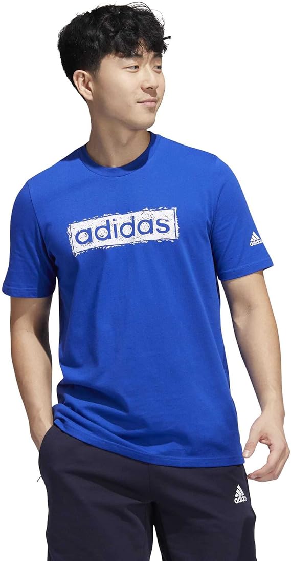 adidas Men's Sketch Linear Graphic T-Shirt , BLUE , L