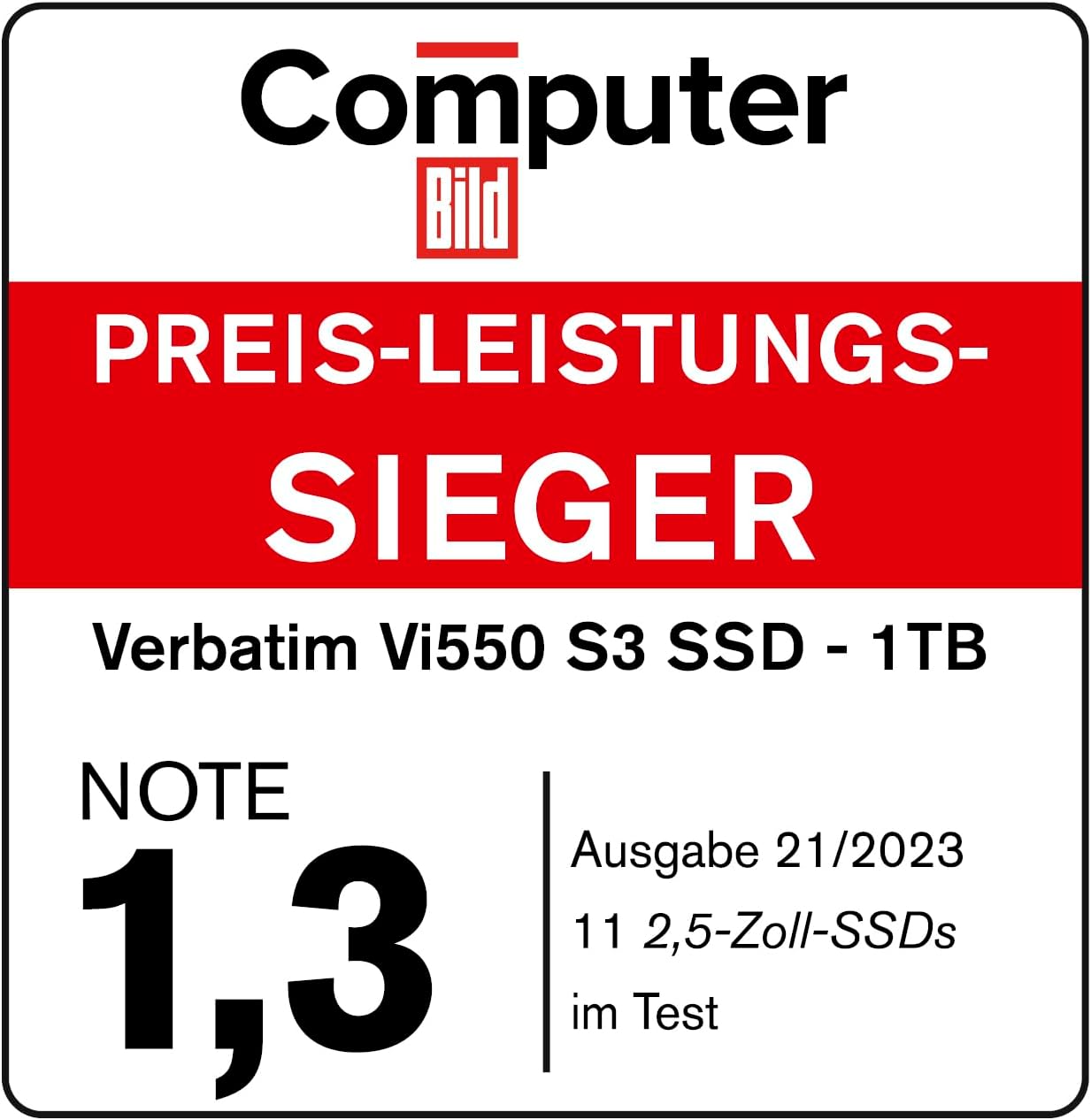 Verbatim Vi550 S3 SSD, Internal SSD Drive with 1 TB Data Storage, Solid State Drive with 2.5 Inch SATA III Interface and 3D NAND Technology, Black