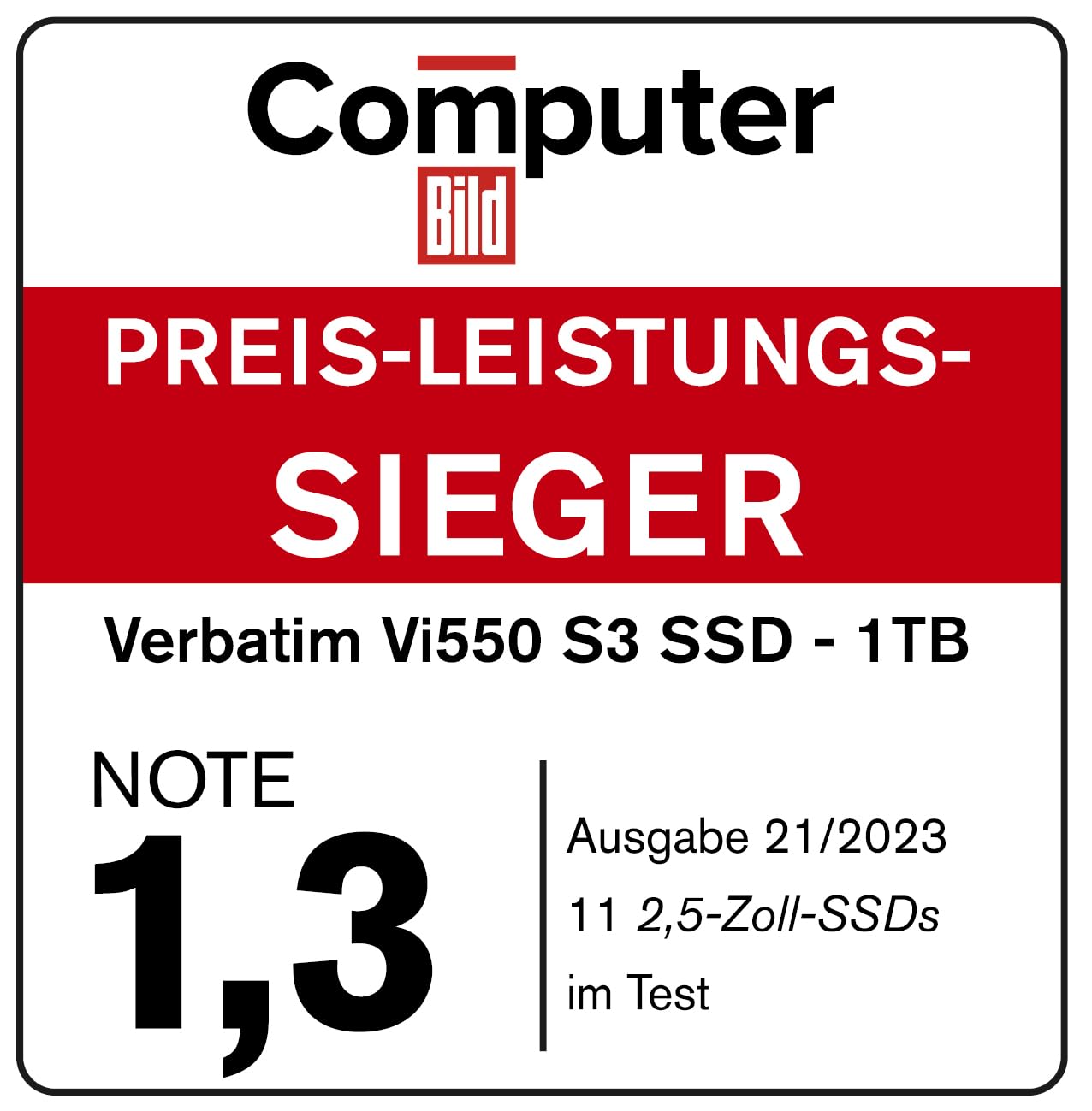 Verbatim Vi550 S3 SSD, Internal SSD Drive with 1 TB Data Storage, Solid State Drive with 2.5 Inch SATA III Interface and 3D NAND Technology, Black