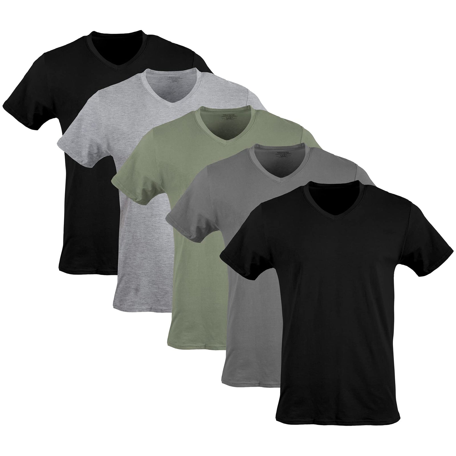 Gildan mens V-neck T-shirts, Multipack, Style G1103 Underwear (pack of 5) Size: L Color: Black/Sport Grey/Charcoal/Military Green