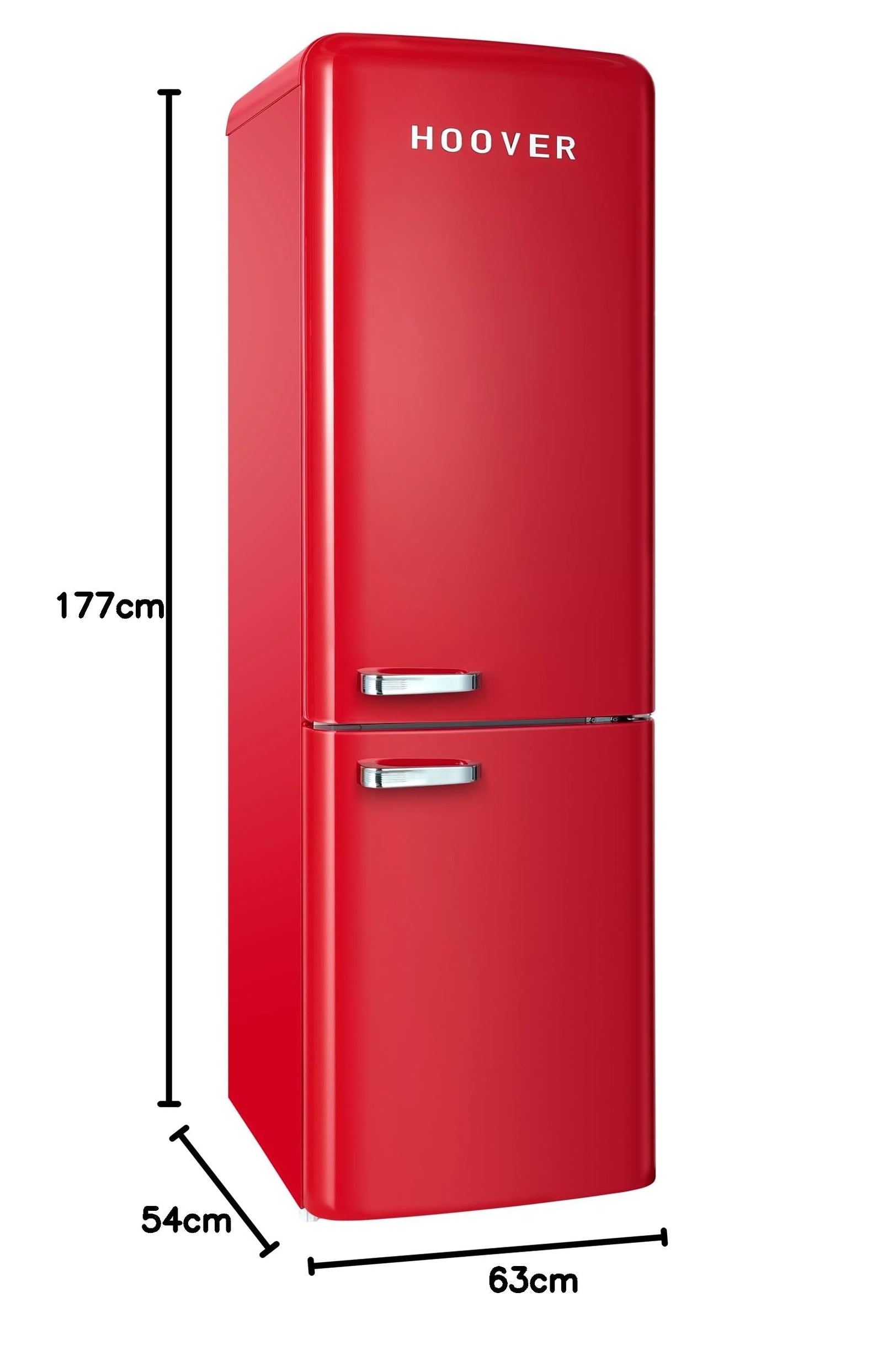 Hoover 300L Bottom Mount Retro Style Refrigerator, Total No Frost Design, Metal Texture Handle, Electronic Control & LED Light, Silver Strip & Ice Twister, 1 Year Warranty,Red - HBR-M300-RR