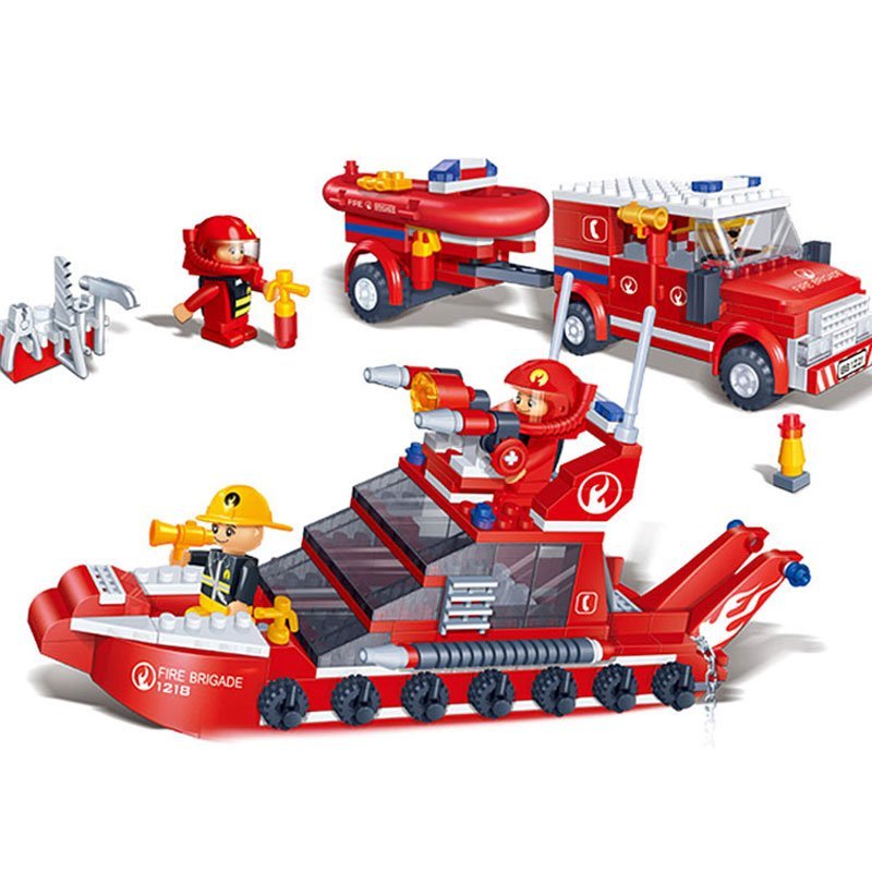 Banbao building blocks fire car and ship set, multi color