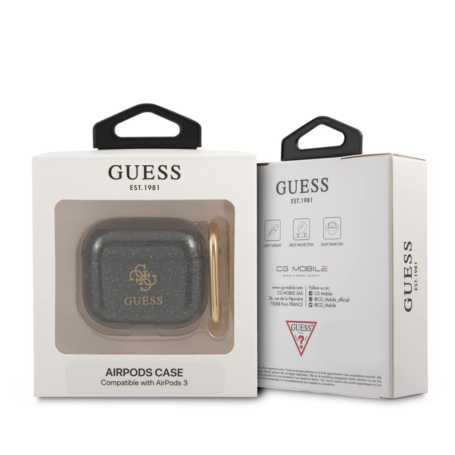 غطاء GUESS CG موبايل TPU ملون مع بريق لسماعات Airpods 3 - أسود