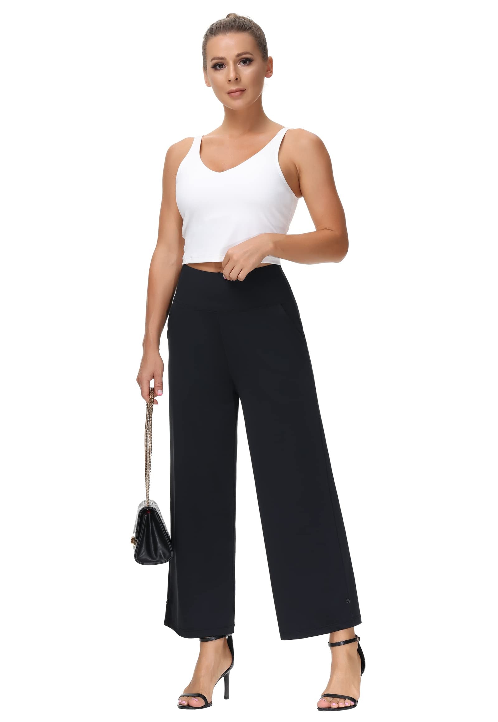 THE GYM PEOPLE Women’s High Waist Loose Comfy Wide Leg Palazzo Yoga Pants Tummy Control Lounge Workout Joggers