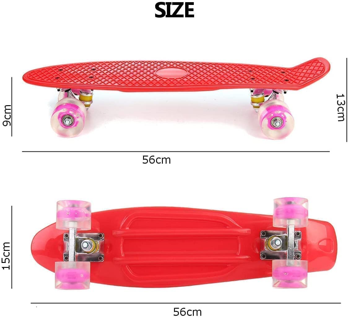 SportQ 22 Inch Mini Skateboard for Kids Teens Youth Adults with Colorful LED Light Wheels and Multi-Color Interpolator Skateboard for Beginners Fully Assembled