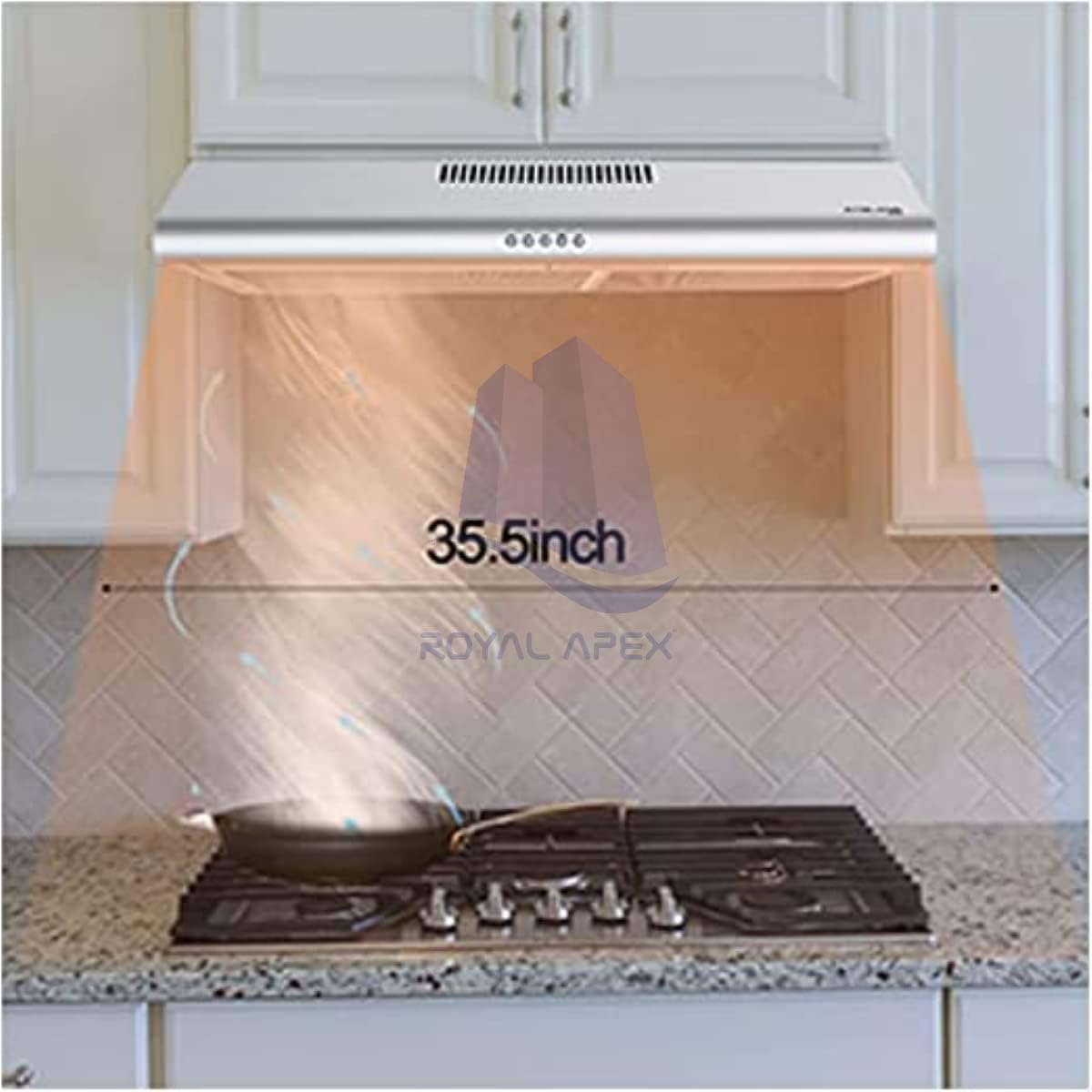 Royal Apex Wall-mounted SS White/Silver Cooker & Extractor Hood Box Design with High Extraction Rate, LED Lights for Optimal Visibility and Ambience for Cooking (60X47X13 CM - SILVER)