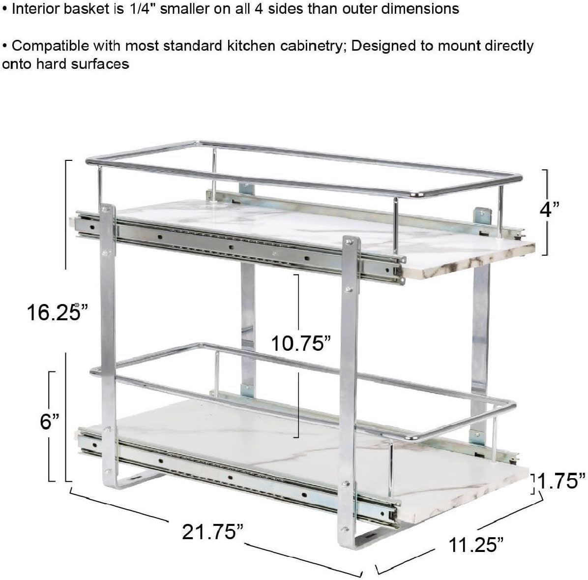 Household Essentials Sliding Cabinet Organizer, Dual Shelf, Chrome and Faux Marble Kitchen Organizer