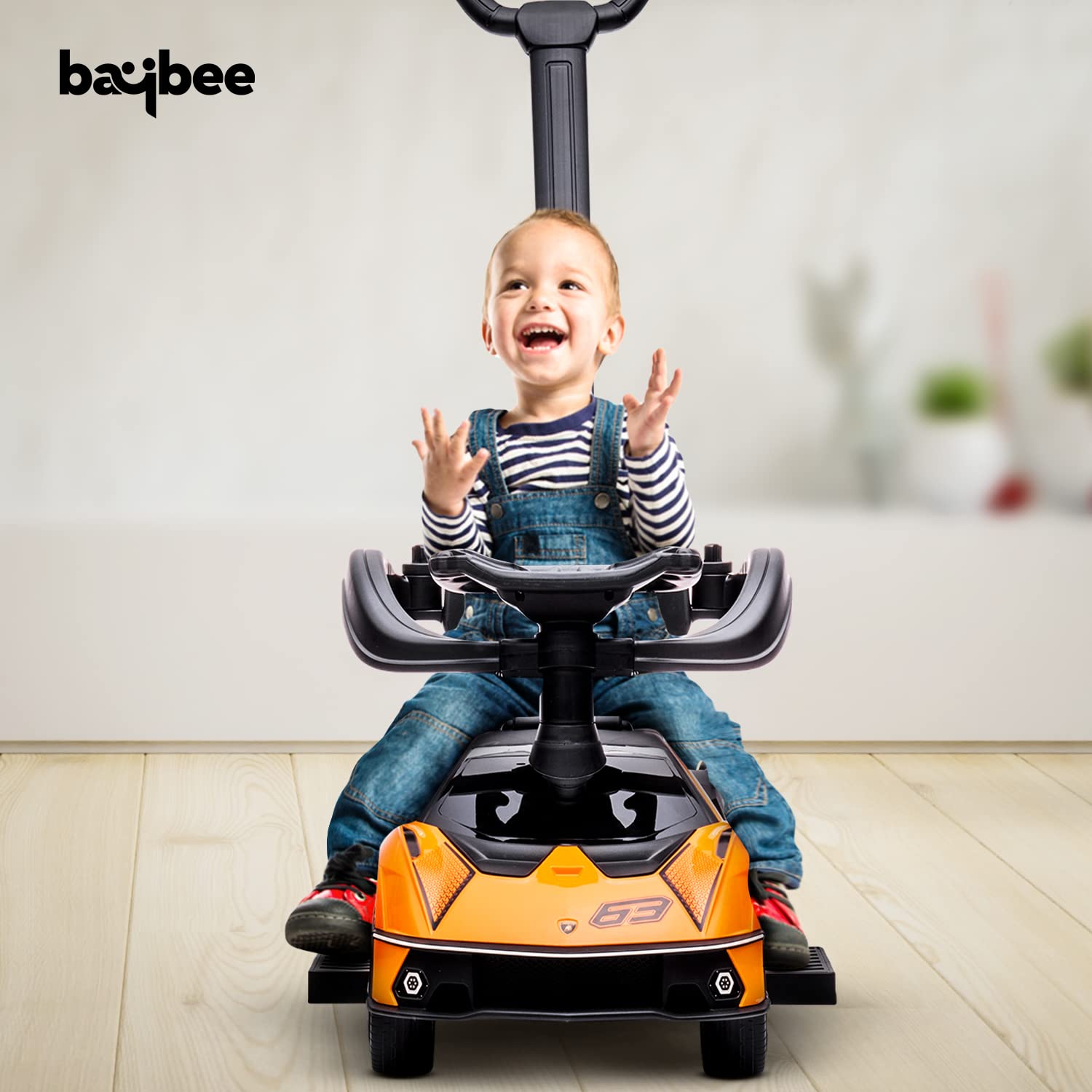 Baybee Licensed Essenza Push Ride on Car for kids Ride on Baby Car Toy with Parental Handle, Music & Light | Kids Car Push Car for Children | Baby Ride on Car for Kids 1 to 3 Years Boy & Girl (Orange)