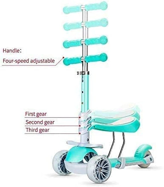 SHINEDOWN Kids 3 Wheel Scooter,Adjustable Height Kids Scooter,Lean to Steer with Extra-Wide PU LED Light Up Wheels,For Boys & Girls from 2 Years Old and Up (Green with Handle)