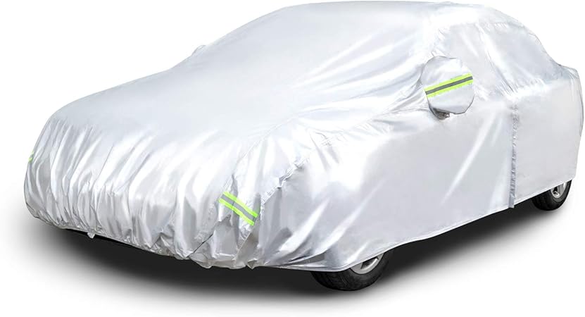 Amazon Basics Silver Weatherproof Car Cover - PEVA with Cotton, Sedans up to 4.32 M