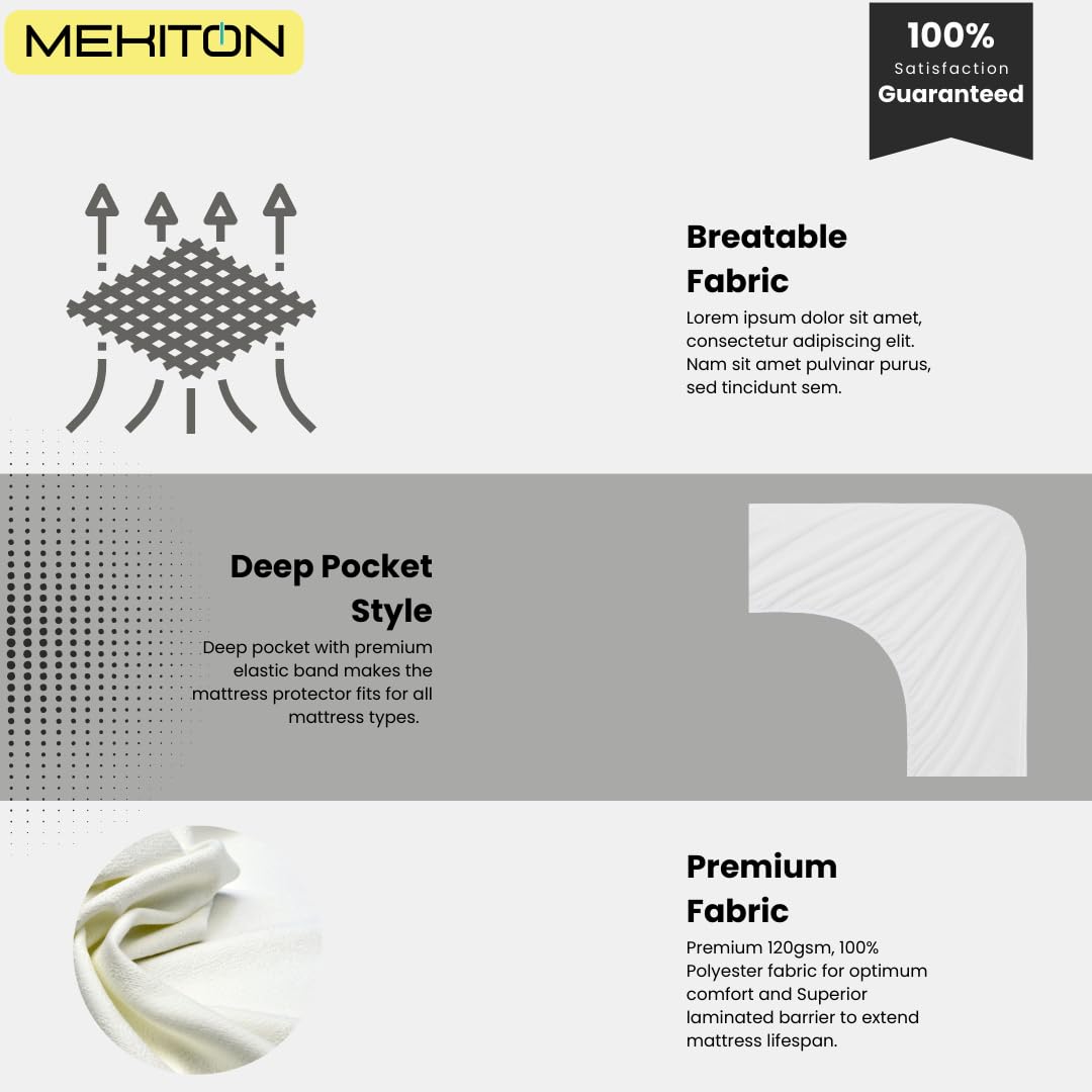 MEKITON Premium Mattress Protector - King Size 200x200+30CM - 100% Waterproof, Hypoallergenic, Bed Bug Proof, Soft & Noiseless, Breathable Fitted Mattress Cover with 30CM Deep Pocket