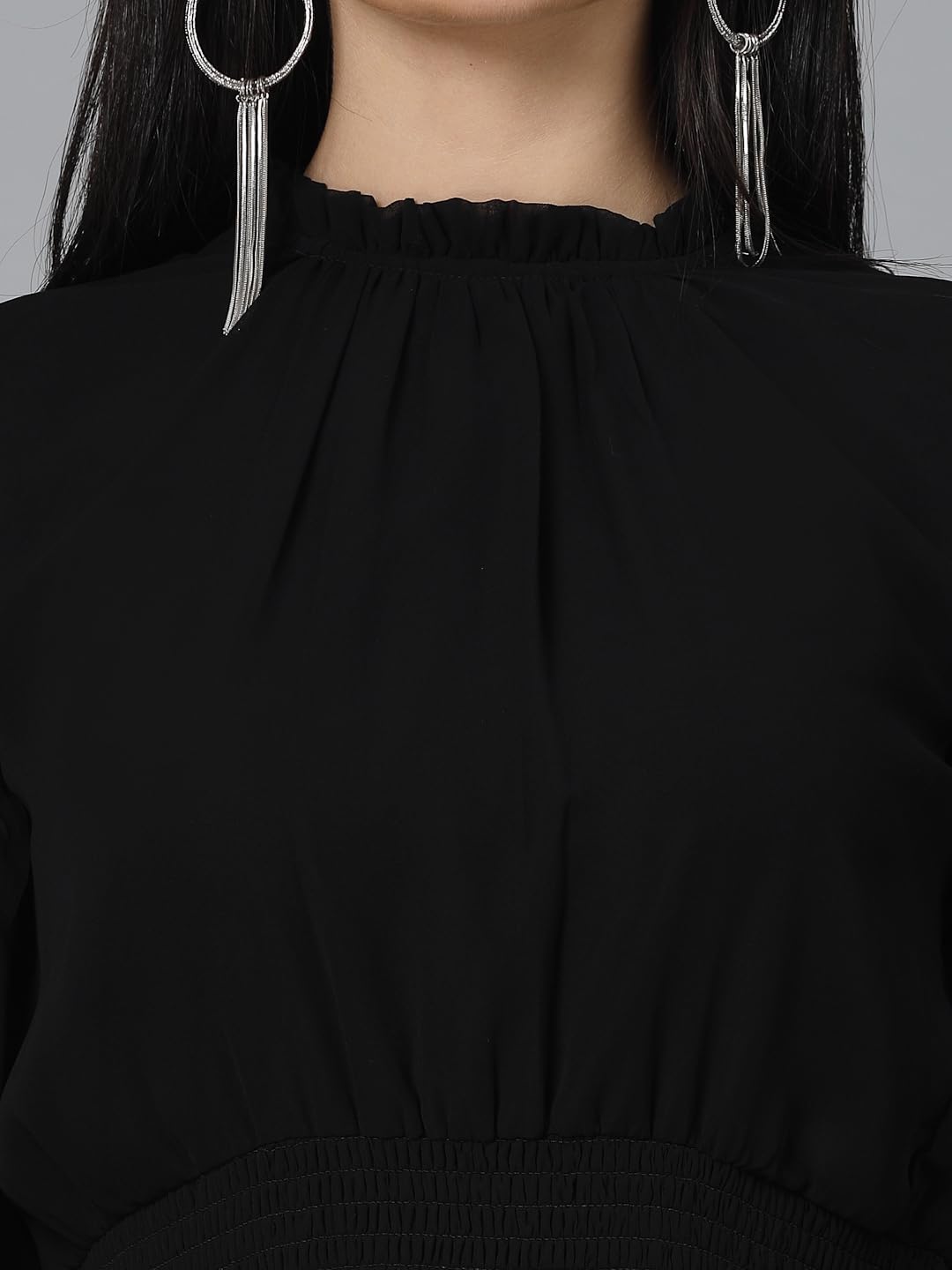 Krave Women Solid Black Georgette Dress