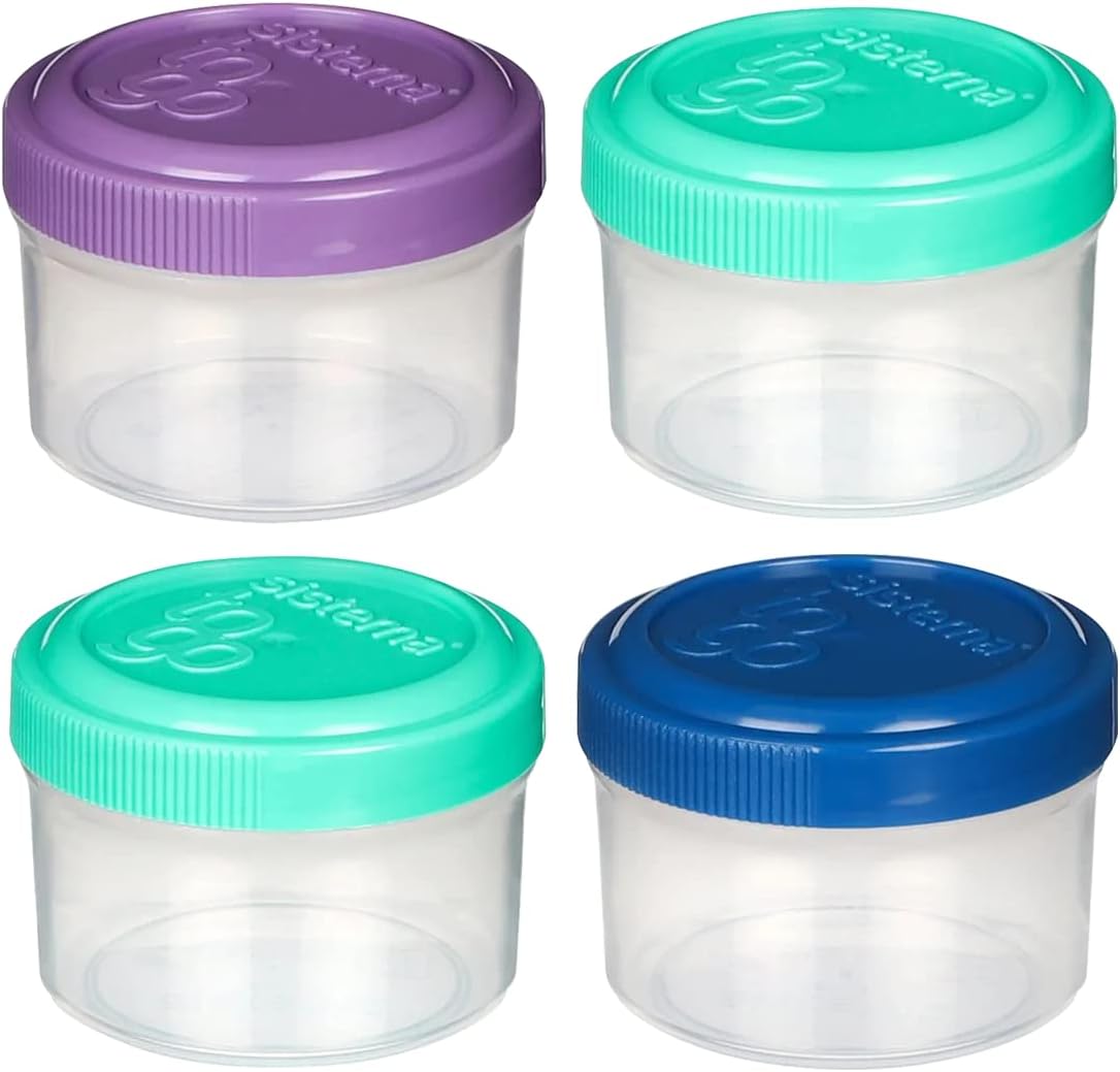 Sistema Dressing To Go Containers Set of 4, Pink, Green, Purple & Blue - H3.74 x W1.89 x D 2.79 inches