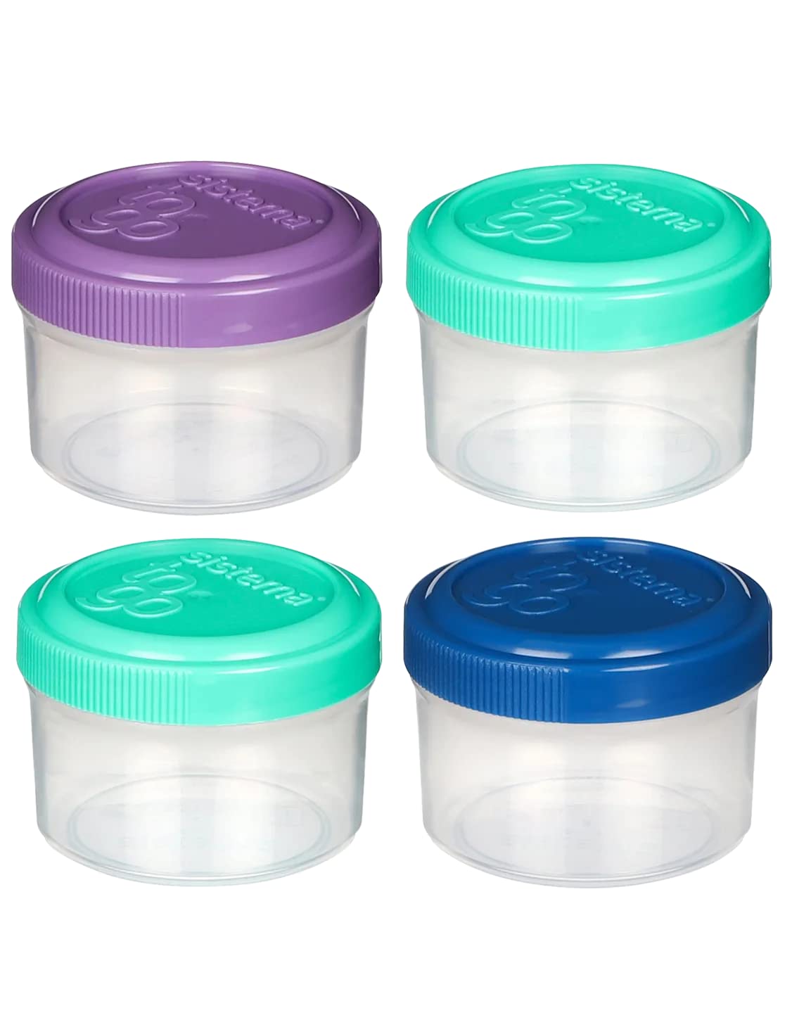 Sistema Dressing To Go Containers Set of 4, Pink, Green, Purple & Blue - H3.74 x W1.89 x D 2.79 inches