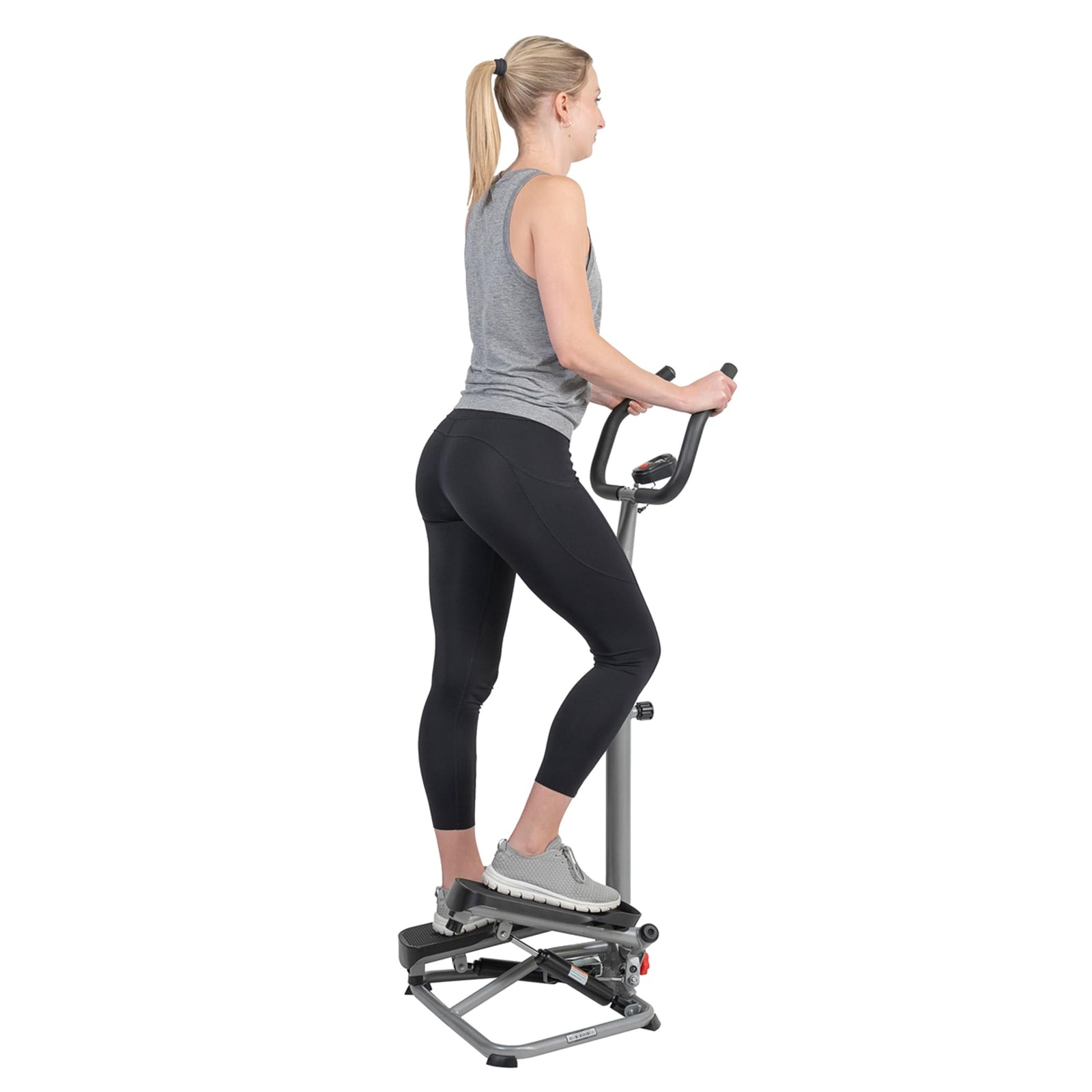 Sunny Health & Fitness Mini Stepper for Exercise Low-Impact Stair Step Cardio Equipment with Resistance Bands, Digital Monitor, Optional Twist Motion Stepper and stepper with Handlebar