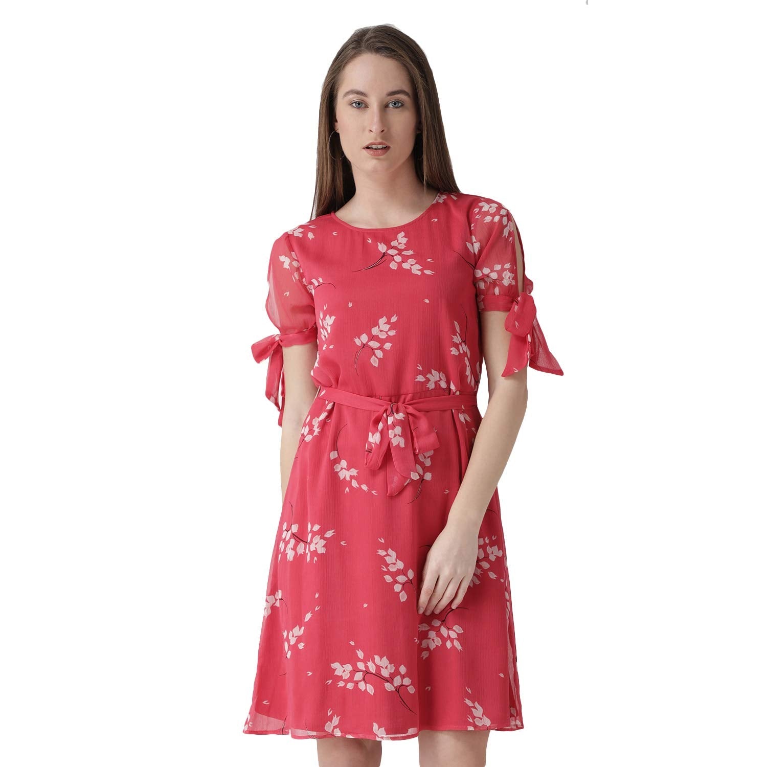 Styleville.in Polyester Fit and Flare Casual Dress.Pink.L