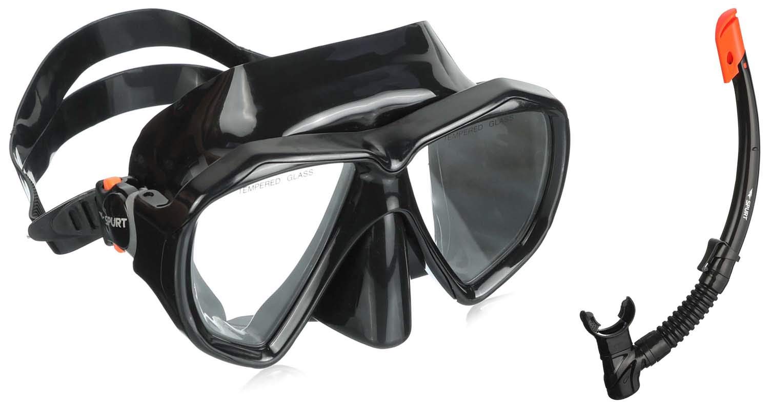 SPURT Snorkeling Mask with Tube M208 (Pvc) Black Set of 2