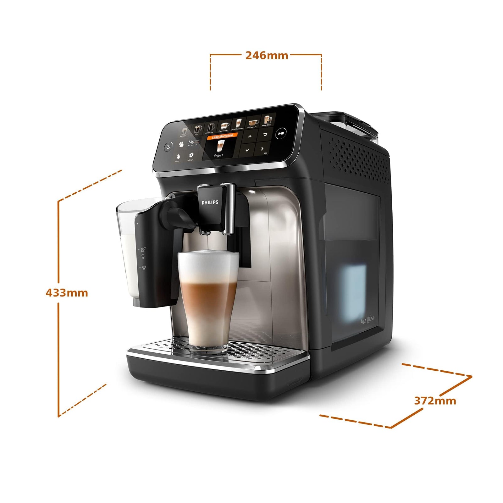 Philips 5400 Series Fully Automatic Espresso Machine - 1500W,12 Beverages, LatteGo Milk Solution, TFT Display - EP5447/90