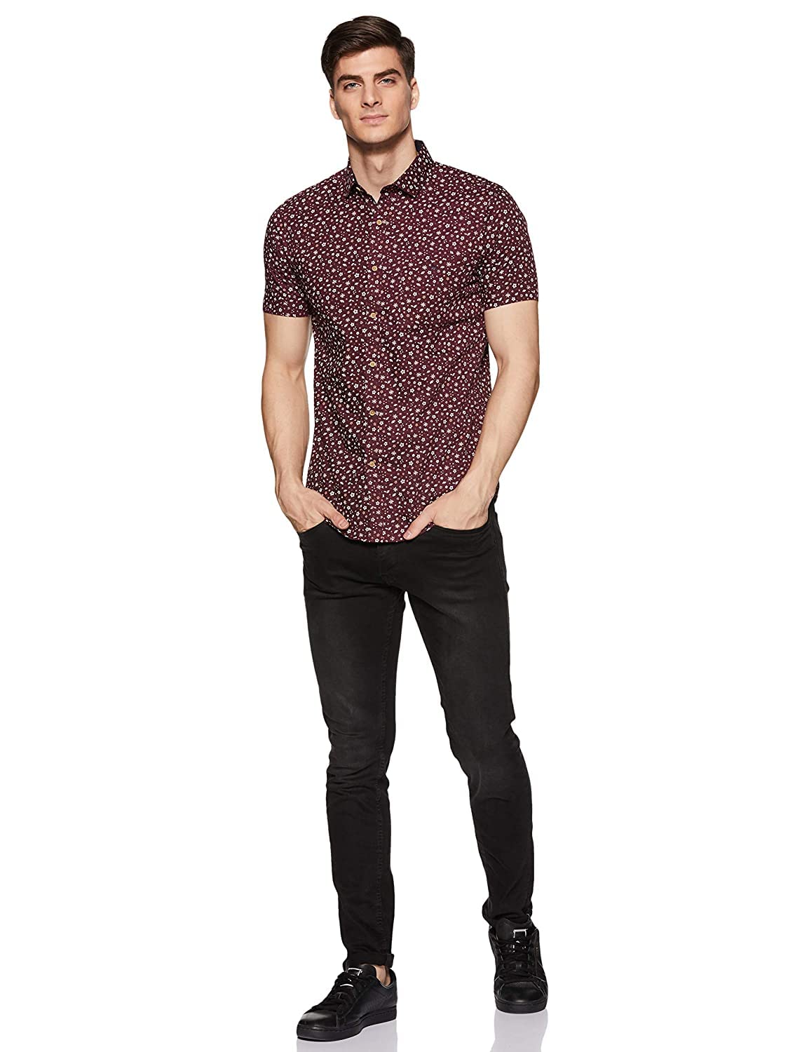 Hammersmith Men Printed Regular Fit Casual Shirt Color: Wine Size: XXL