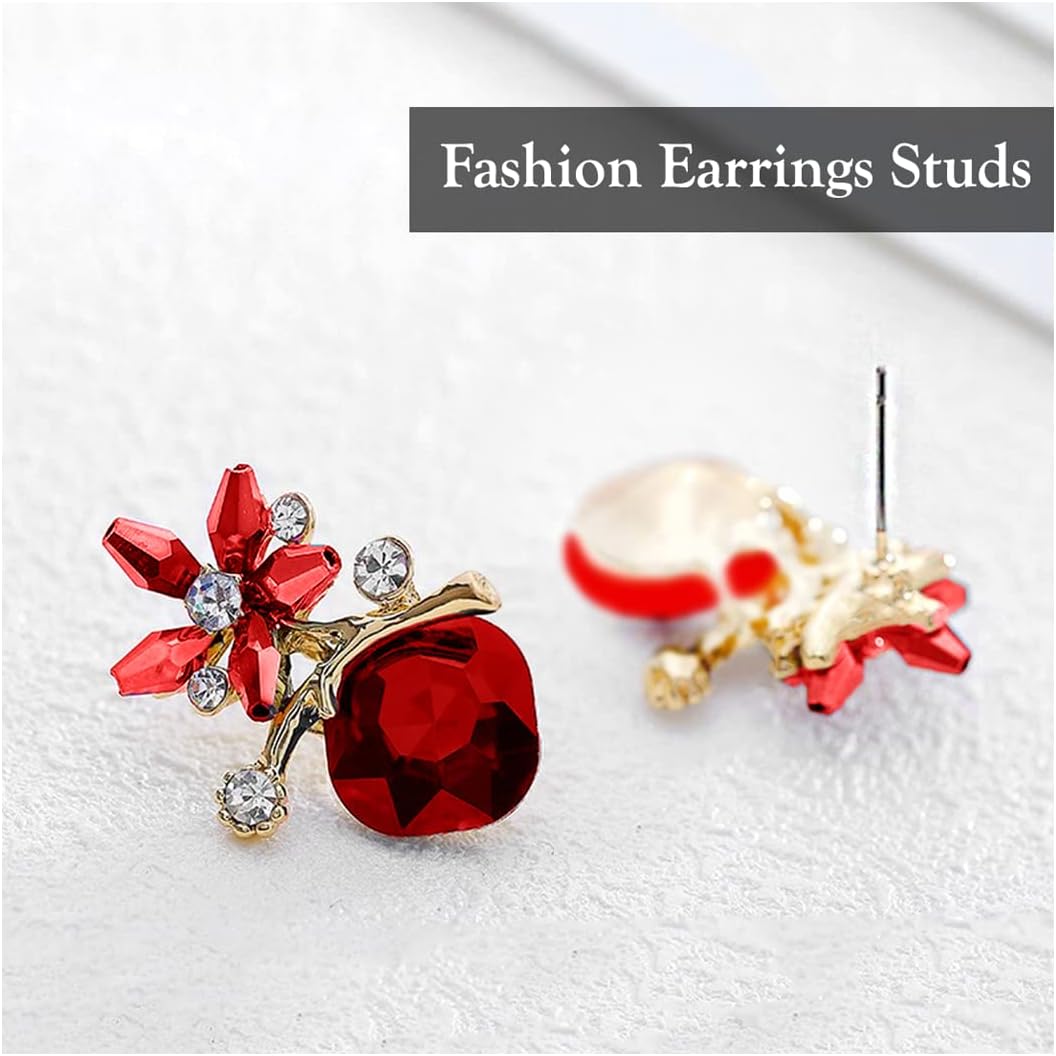 Yellow Chimes Floral Red Crystal Stud Earrings for Women