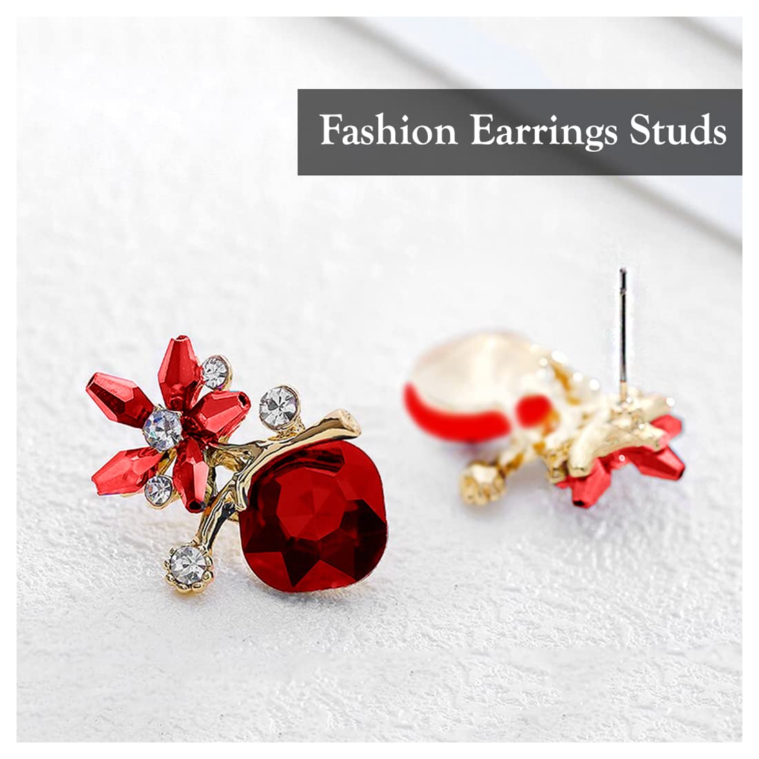 Yellow Chimes Floral Red Crystal Stud Earrings for Women