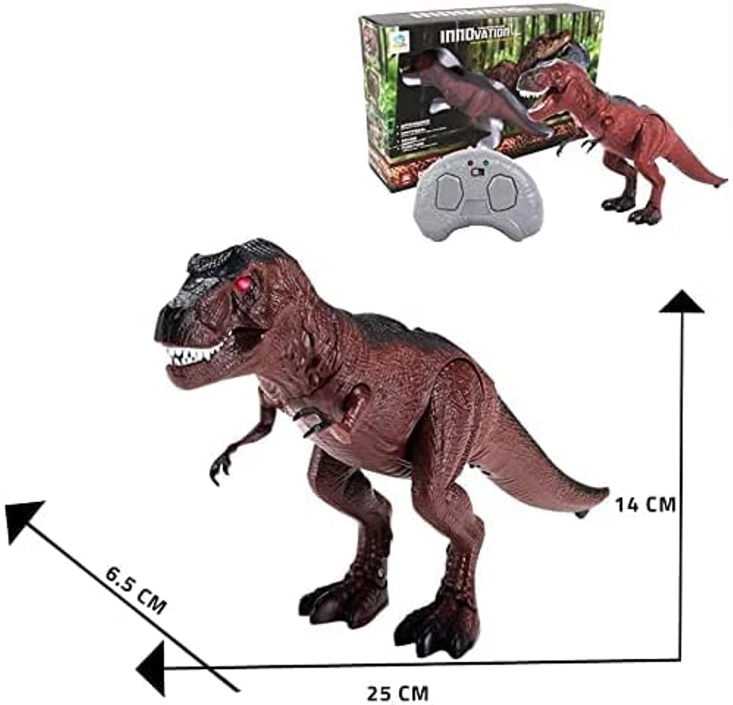 Fitto Remote Control Trex Dinosaur Toy with Rolling Legs, Glowing Eyes, Sounds and Light