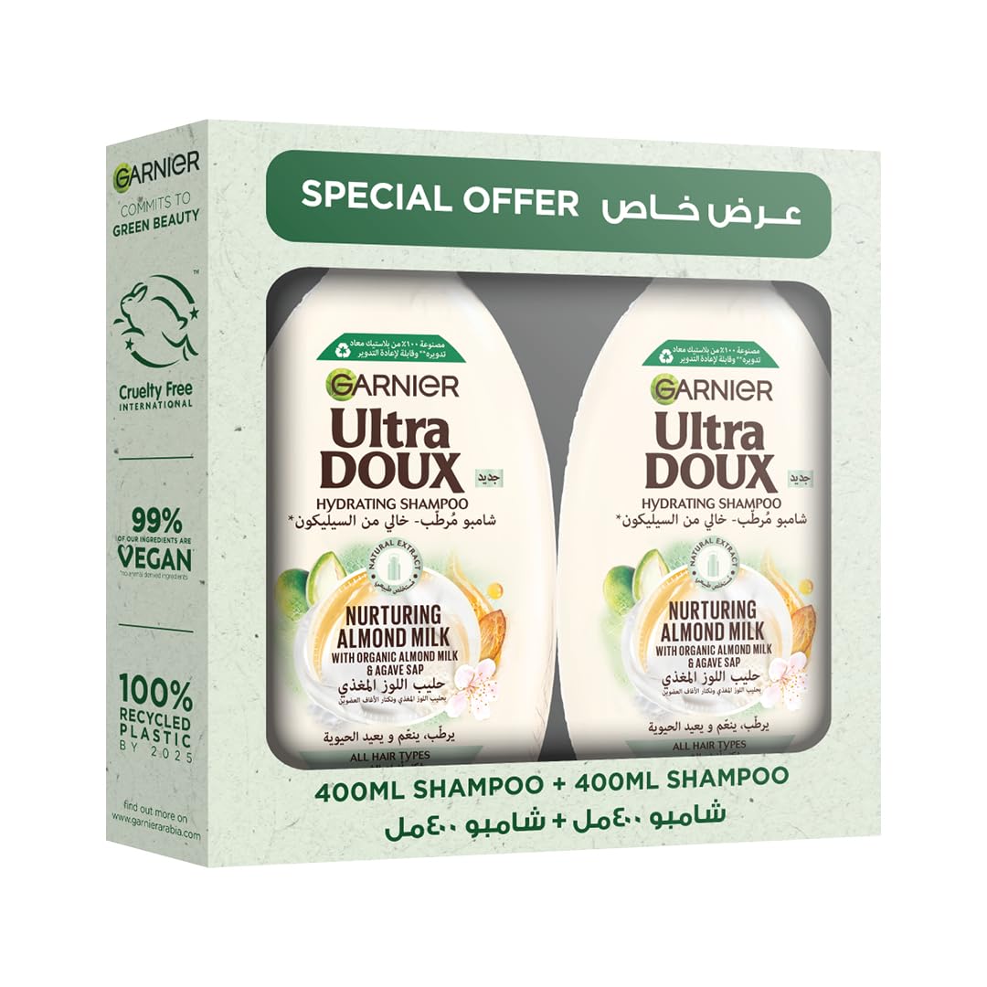 Garnier Ultra Doux Almond Milk Shampoo, 2 X 400 ml - Pack of 2
