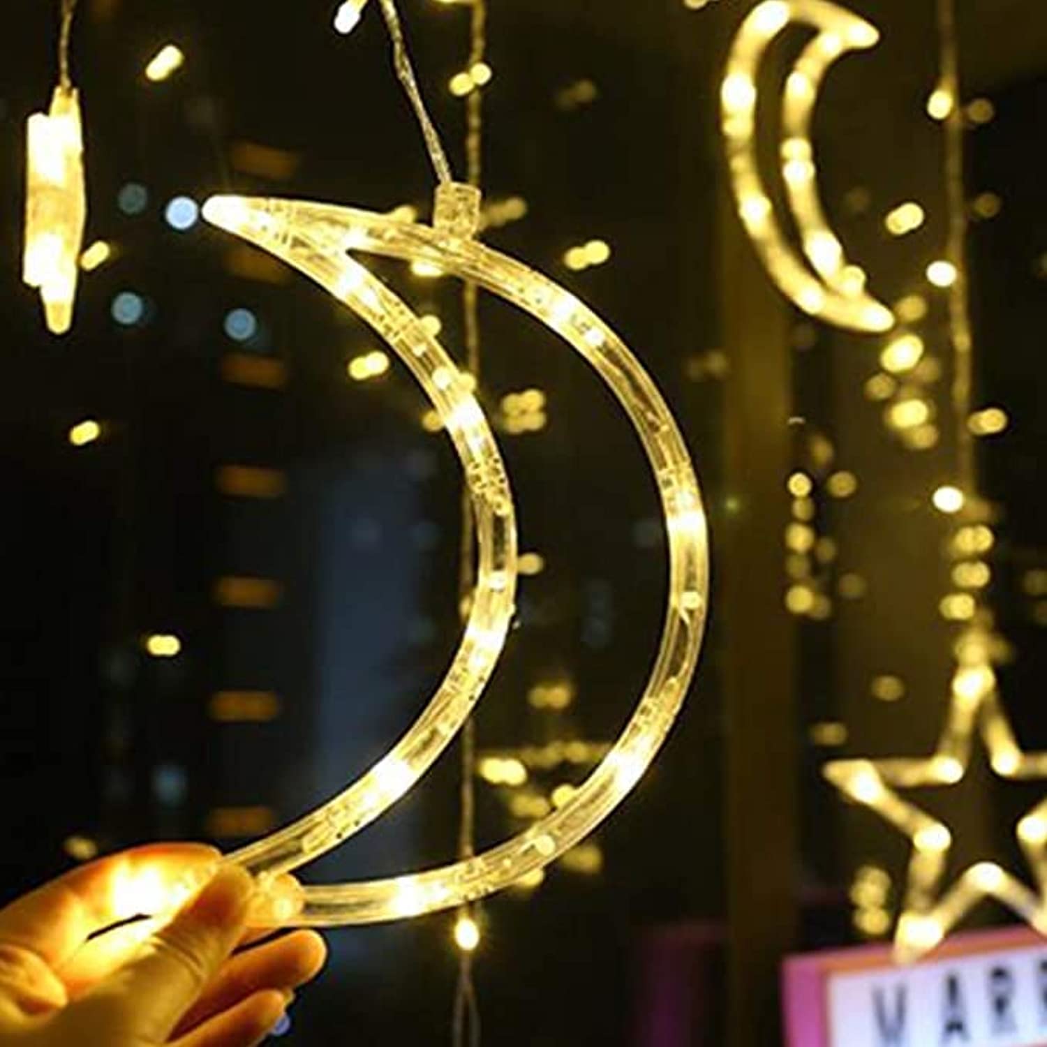 Showay Ramadan Decoration Lights, Moon And Stars And Serial Lights, 3.5M Ramadan Lights, Yellow, Lc-138Lght-1