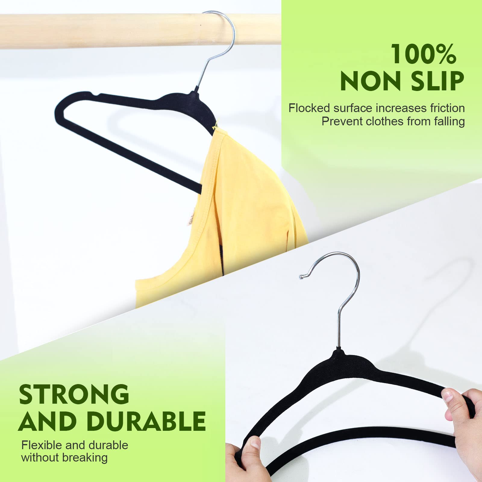 SKY-TOUCH 30Pcs Non-Slip Velvet Kids Hangers, Premium Baby Clothes Hangers with 360 Chrome Swivel Hook, Non Slip Toddler Hangers for Kids and Children Clothes Space saving (Black)