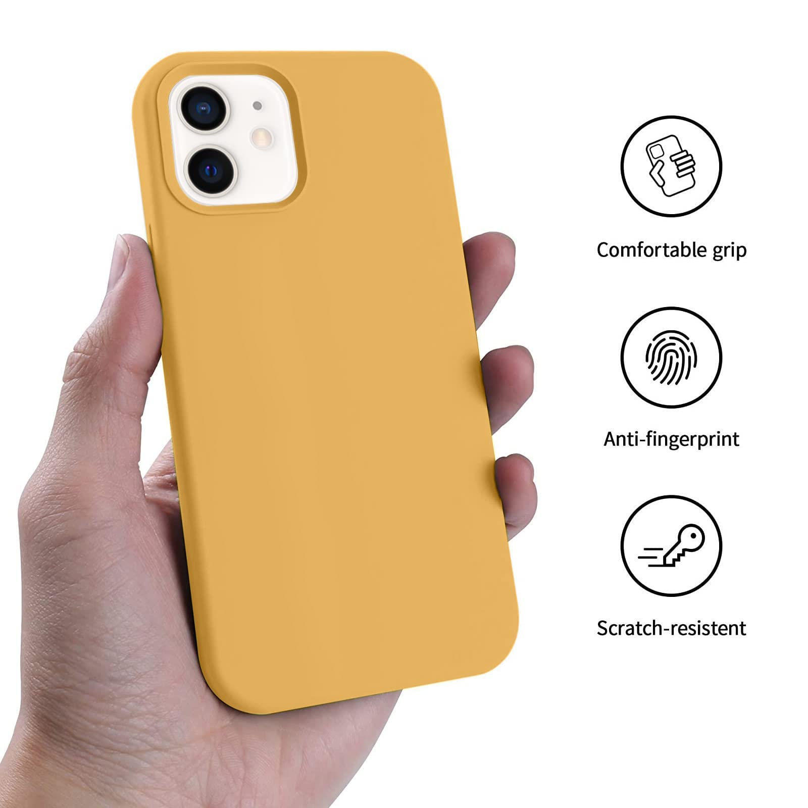 SONGBO [Non-Yellowing] Compatible with iPhone 12 case, tested against military grade drops from 10 feet, (camera protection, anti-scratch), 6.1 inch silicone phone case, yellow