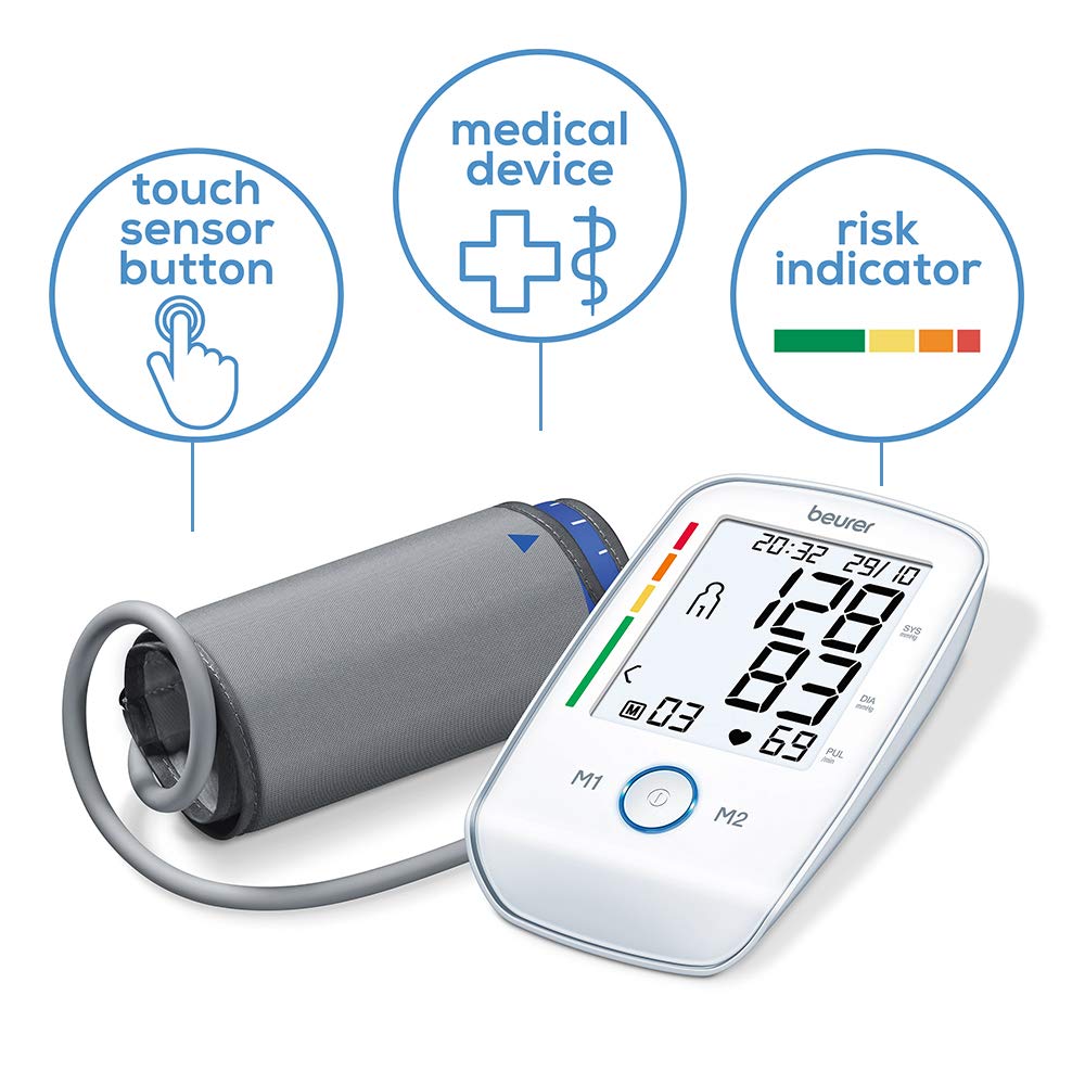 Beurer BM 45 Automatic Blood Pressure Monitor, Clinically Validated, Blood Pressure Machine with Arrhythmia Detection & Colour-Coded Risk Indicator according to WHO standards