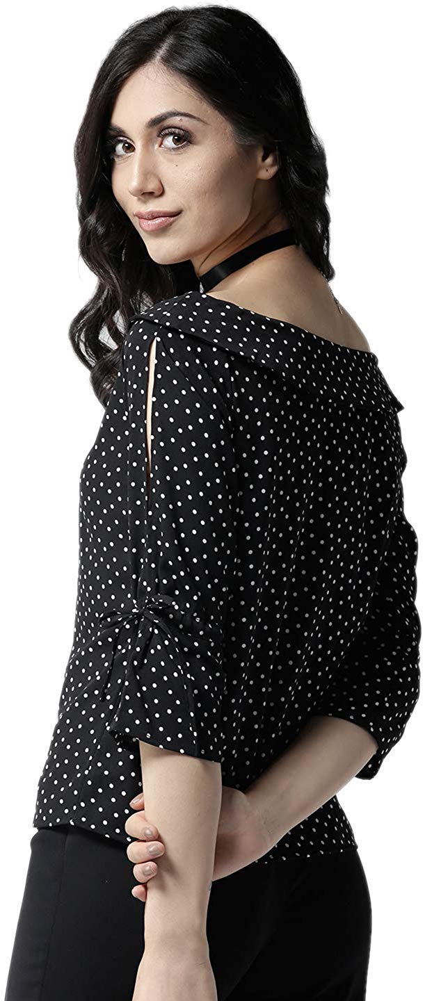 Krave Women's Polka dot Regular Top.Black/White