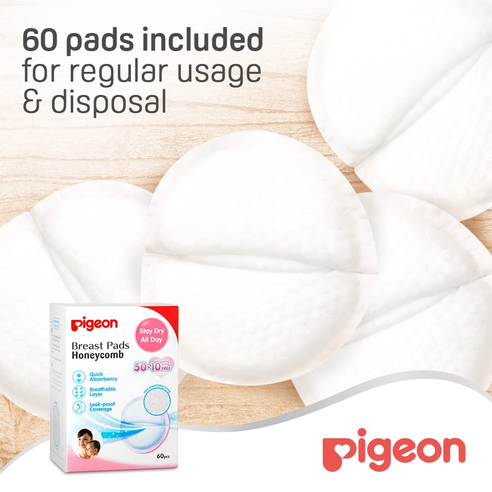 Pigeon Breast Pad, Honeycomb, Ultra-Slim And Light, Leak Proof Coverage, Quick Absorbency, 60 Pcs, White