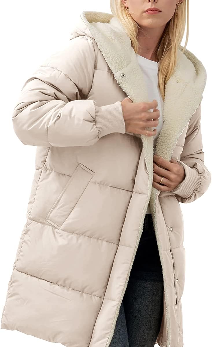 Ebifin Womens Winter Warm Coats Sherpa Fleece Lined Long Hooded Puffer Jacket