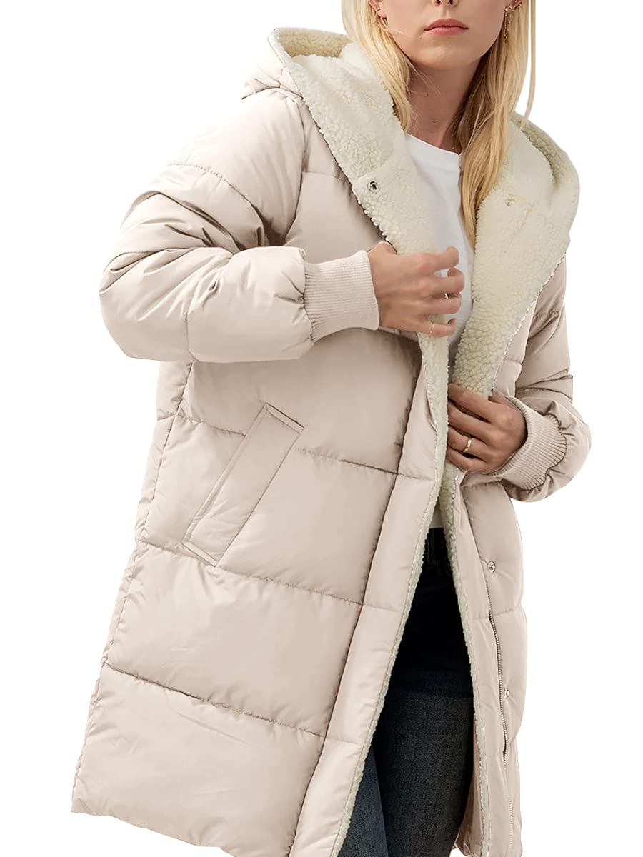 Ebifin Womens Winter Warm Coats Sherpa Fleece Lined Long Hooded Puffer Jacket