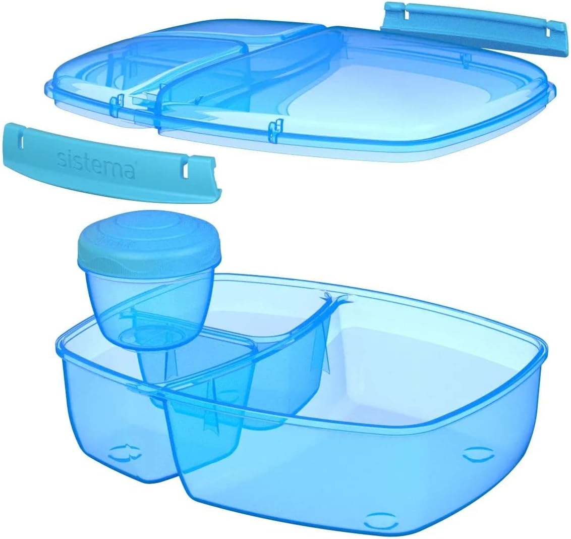 Sistema Lunch Triple Split Box With Yoghurt Pot, Blue, 24.5 X 9.2 X 20 Cm, 40920-2