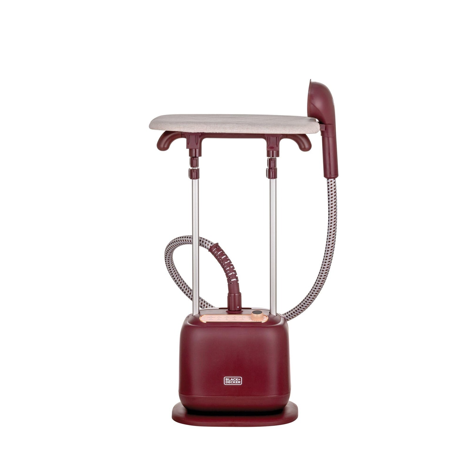 BLACK+DECKER Double Pole Garment Steamer,2400W,2L,Ironing Board,Horizontal&Vertical Ironing,10 Steam Settings, Anti-kink Steam Tube,35g/min steam rate,Dark Red-GSTD2450-B5