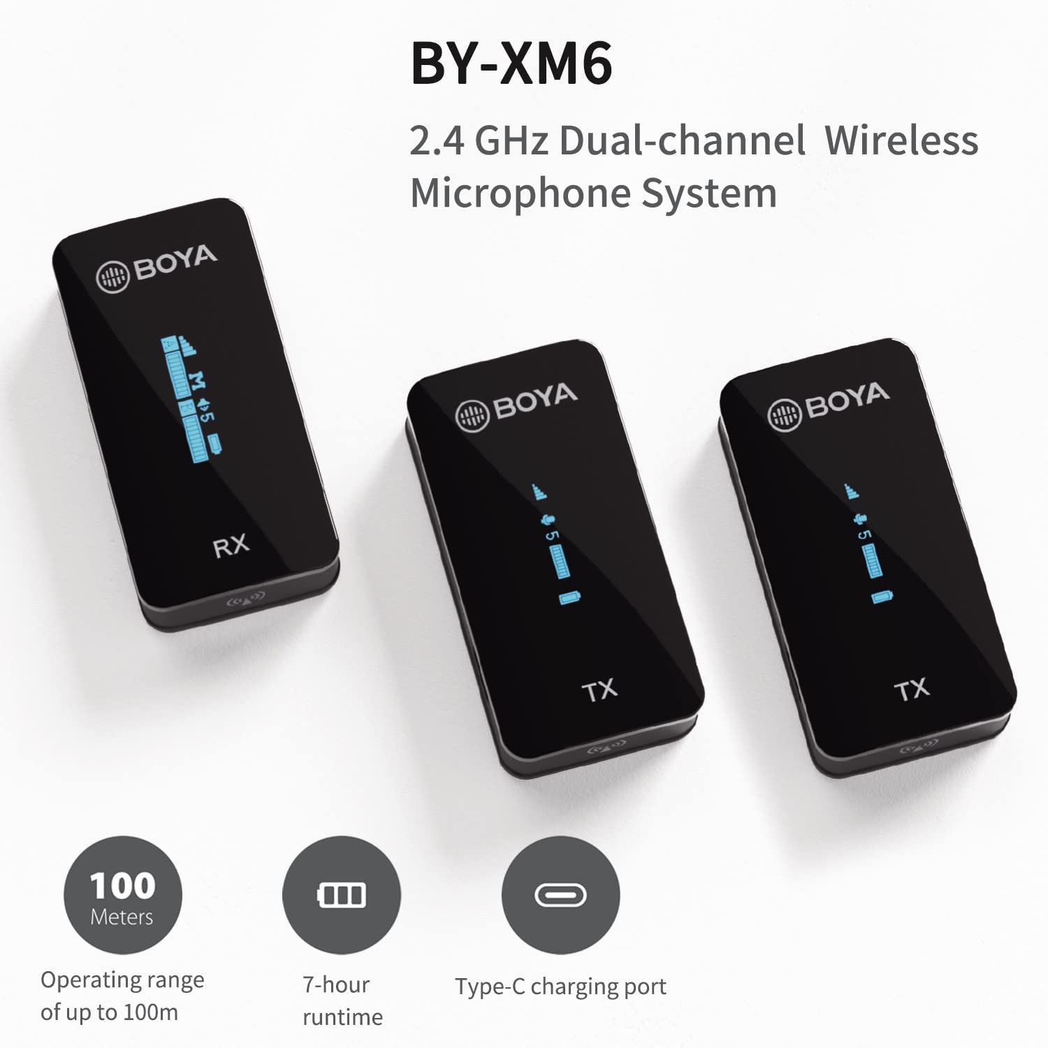 Boya By-Xm6 S2 2.4Ghz Wireless Microphone System Afh Signal 3.5Mm Trs Jack Built-In Microphone With Oled Display