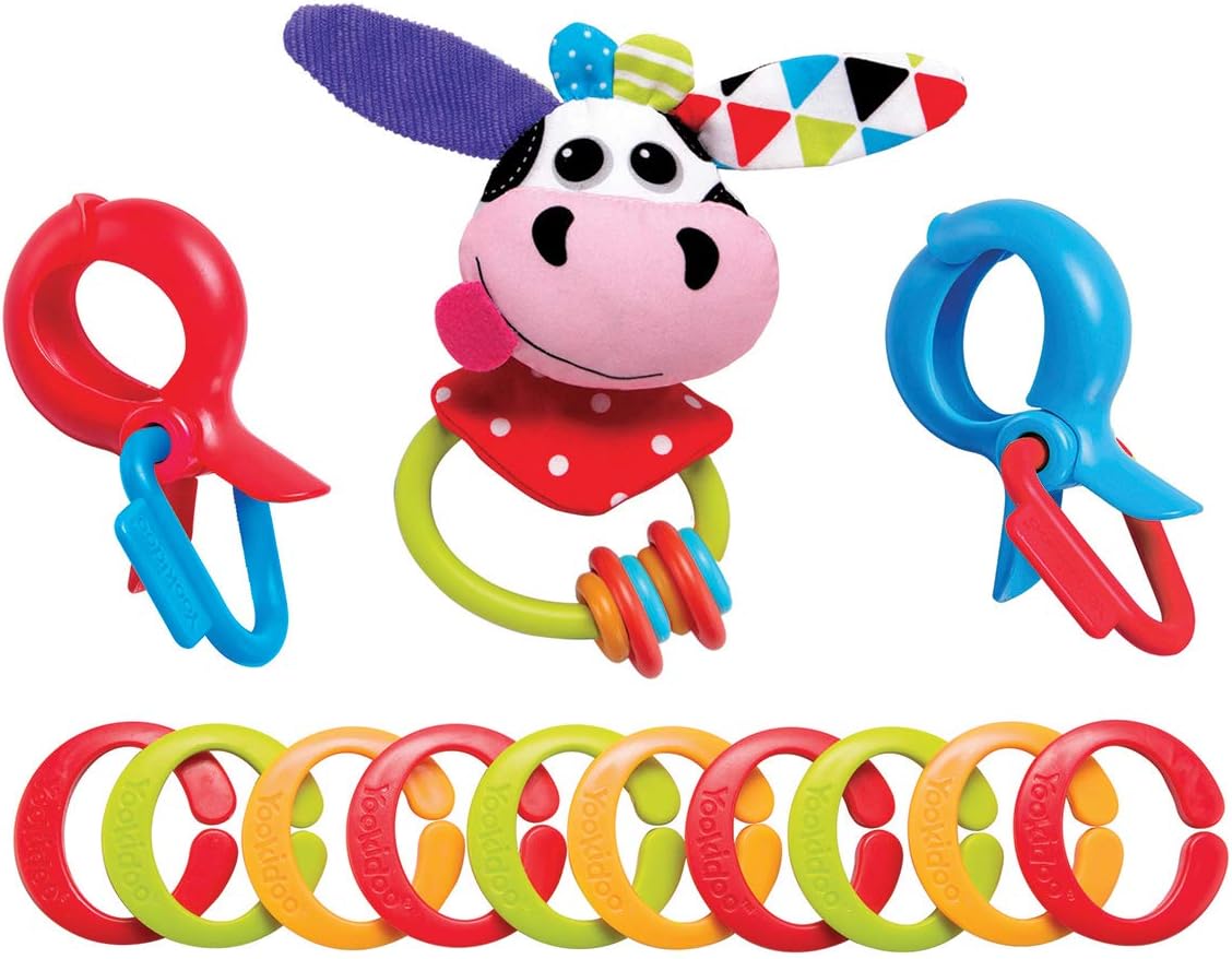 Yookidoo Clips Rattle N Links A Multi-Purpose Set Of Clips-Cow, Multi-Colour