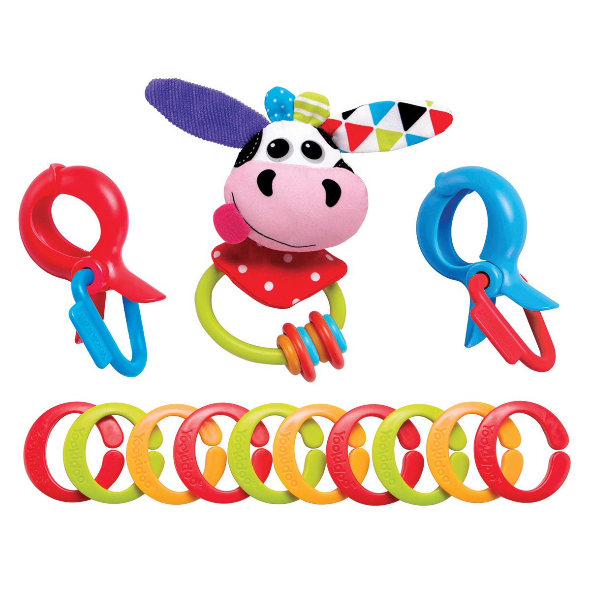 Yookidoo Clips Rattle N Links A Multi-Purpose Set Of Clips-Cow, Multi-Colour