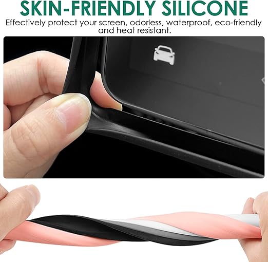 JAHIMO Tesla Screen Edge Protector Frame for Tesla Model 3 Model Y 2024 2023 2022 2021 2020 2019, Soft Silicone Edges Interior Accessories Center Console Bumper Decor Protection (Black)
