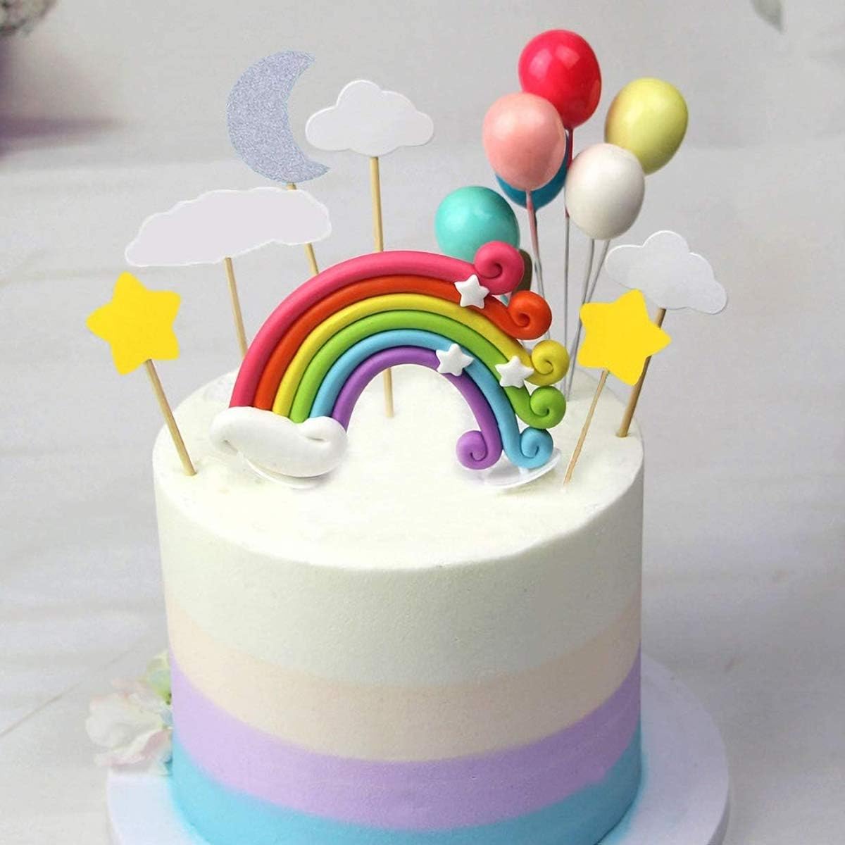 Colorful Rainbow Cake Topper, 3D Soft Pottery Baby Shower Cake Picks Boys Girls Rainbow Theme Birthday Party Wedding Cake Decorations Supplies