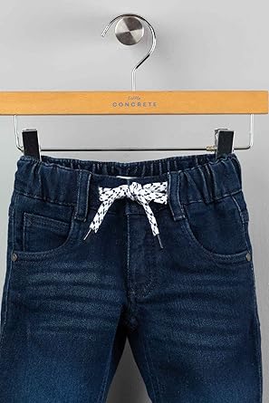 Concrete C322PT4-S22-45N-1034 Pants features a zipper and elastic at the waist with a rope for boys - Dark Blue