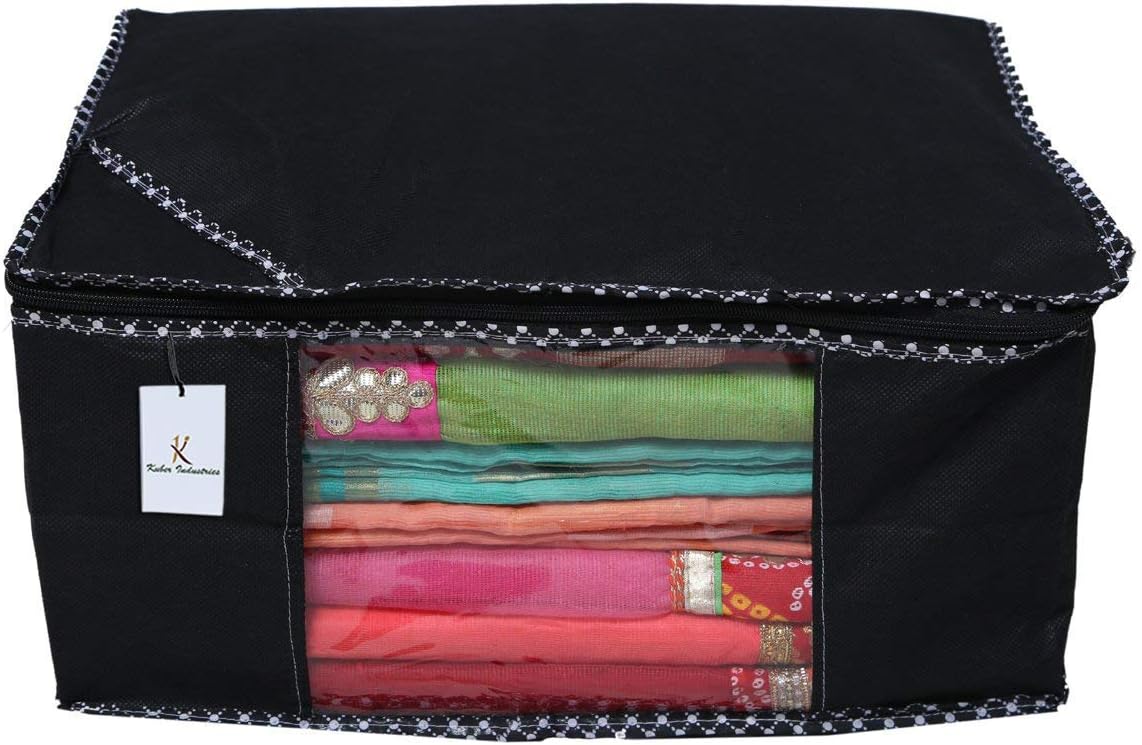 KUBER INDUSTRIES Non-Woven Saree Cover/Storage Bag - Set of 3 (Black) - 9 Inches Height & 90 GSM Fabric (NWC01)