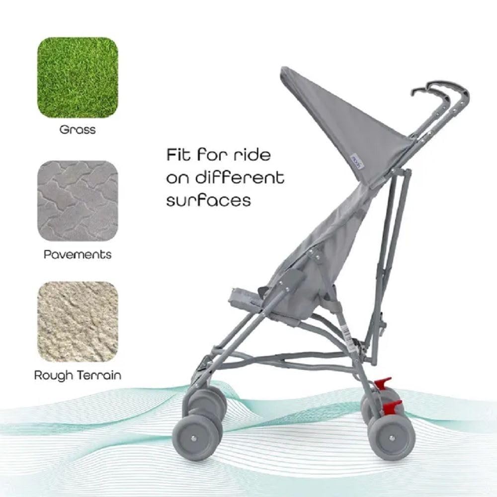 MOON Jet Light Weight Travel Buggy / Stroller For Baby/Kids/Toddler With Extra Wide Canopy |Umbrella Fold |Easy Assemble Shoulder Strap From 6 Months To 3 Years- Light Grey