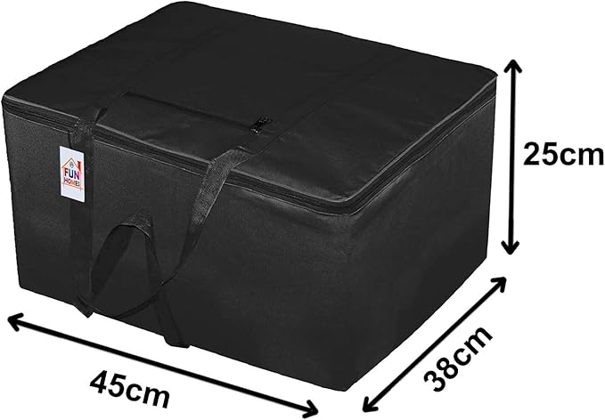 Fun Homes Small Size Lightweight Foldable Rexine Jumbo Underbed Storage Bag With Zipper And Handle (Black & Royal Blue)-Pack of 2