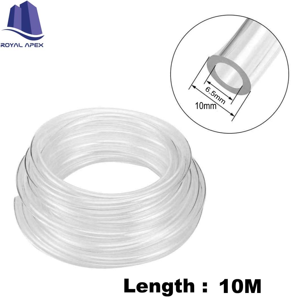 Royal Apex PU (Polyurethane) Flexible Pneumatic Tubing Food Grade Multipurpose Tube for Beer Line, Kegerator, Wine, Airline Tubing for Aquarium, Air Water Hose, Fuel Line. (10x6.5mm, Clear - 10m)