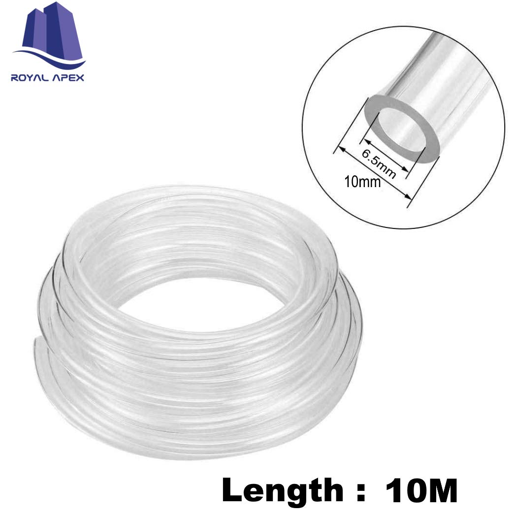 Royal Apex PU (Polyurethane) Flexible Pneumatic Tubing Food Grade Multipurpose Tube for Beer Line, Kegerator, Wine, Airline Tubing for Aquarium, Air Water Hose, Fuel Line. (10x6.5mm, Clear - 10m)